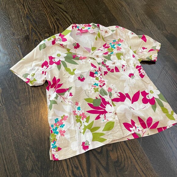 Vintage Tropical Print Blouse - Cappagallo Petite MP - Picture 2 of 6